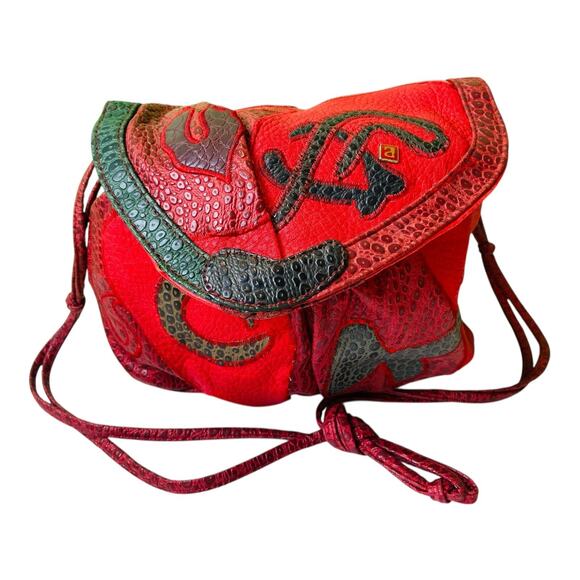 Vintage 80s NAS Leather Patchwork Flap Red Textured Shoulder Korean Purse Bag - Picture 2 of 13